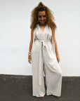 Combinaison saline - lin rayé beige