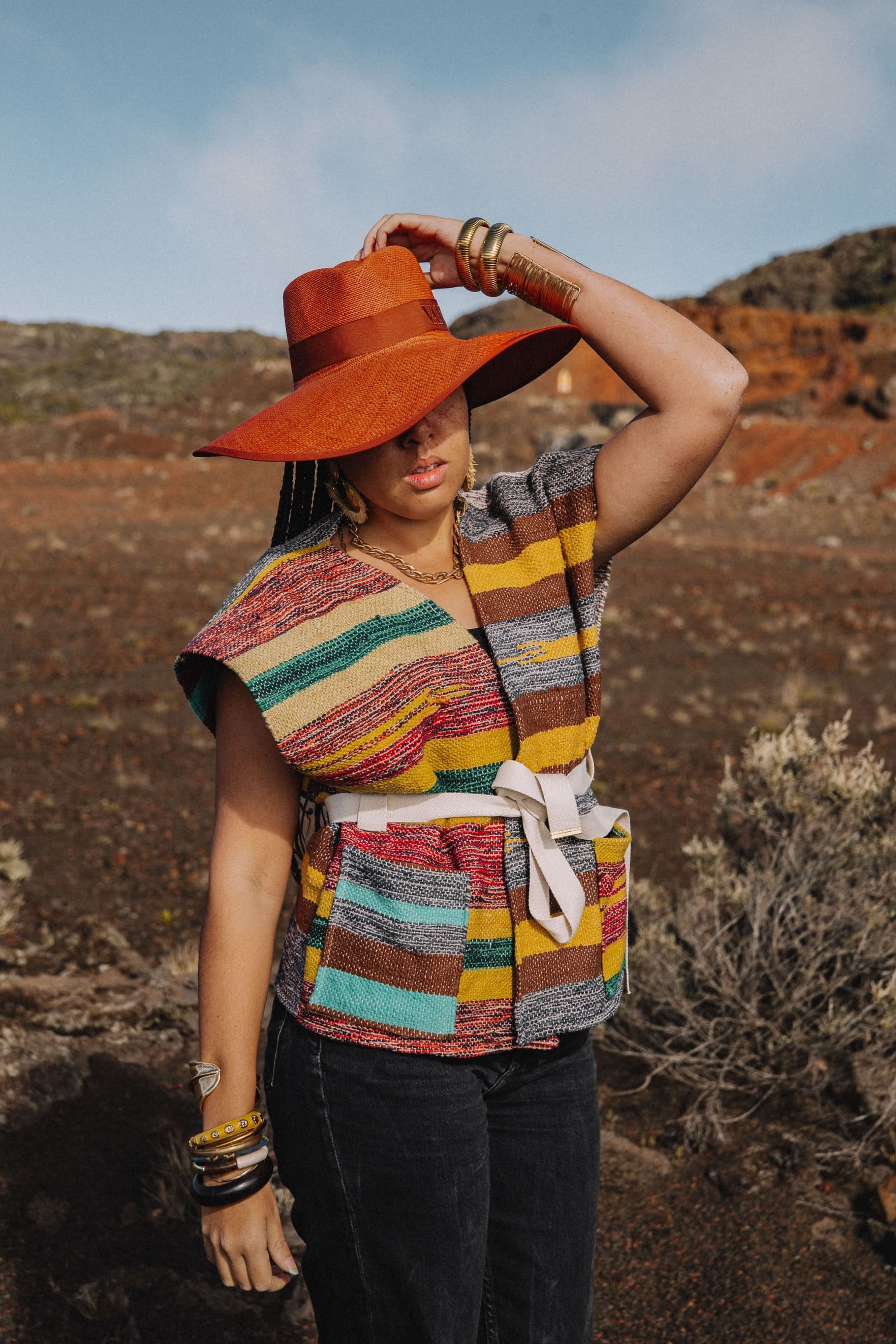 Veste kilim - Jaune Bleu Rose