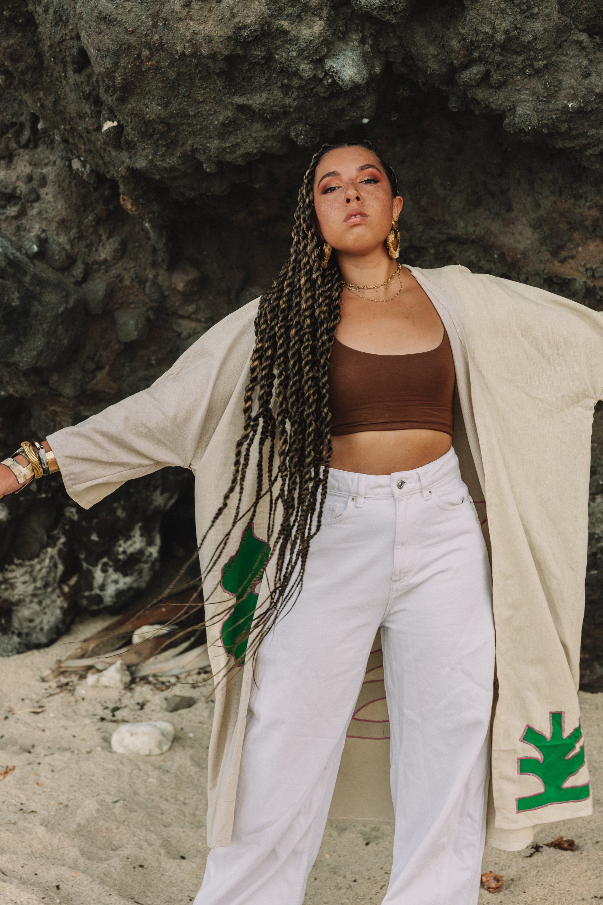 Kimono savanna beige vert